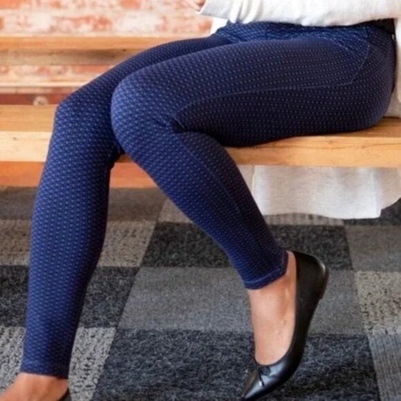 Betabrand Blue Heart Print Heartline Skinny Leg Pull On Yoga Dress Pants Sz L j2 - Picture 2 of 10